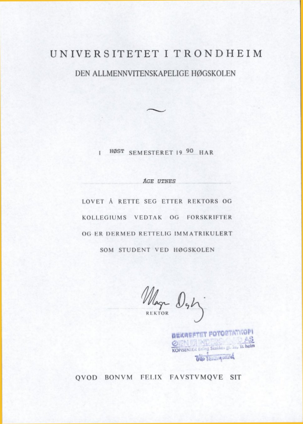 Immatrikulering ved Universitetet i Trondheim, 1990