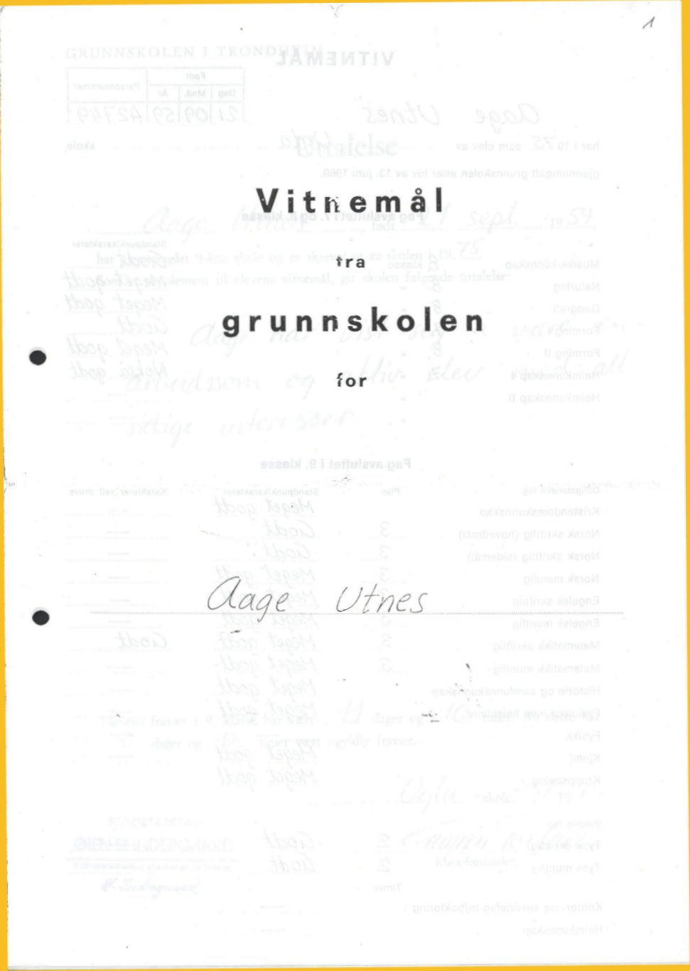Vitnem&aring;l for grunnskolen, 1975, forside