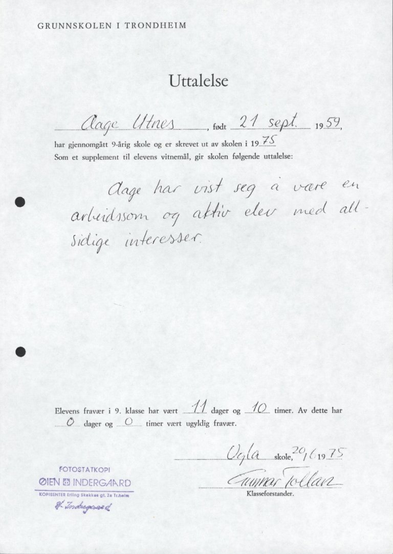 Vitnem&aring;l for grunnskolen, 1975, uttalelse