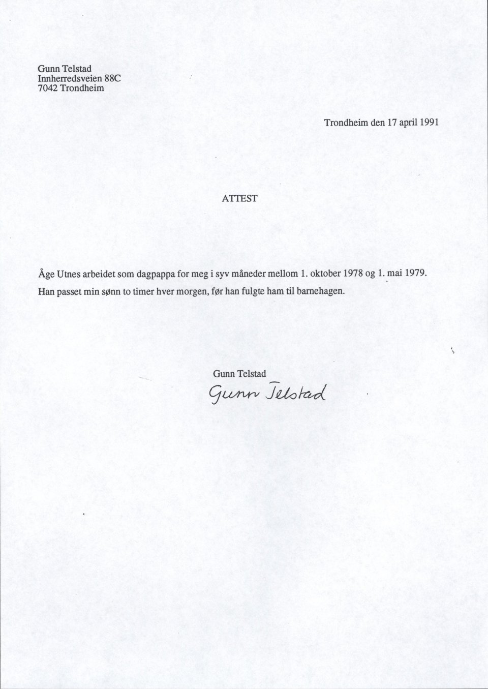 Attest for barnepass, 1978-79