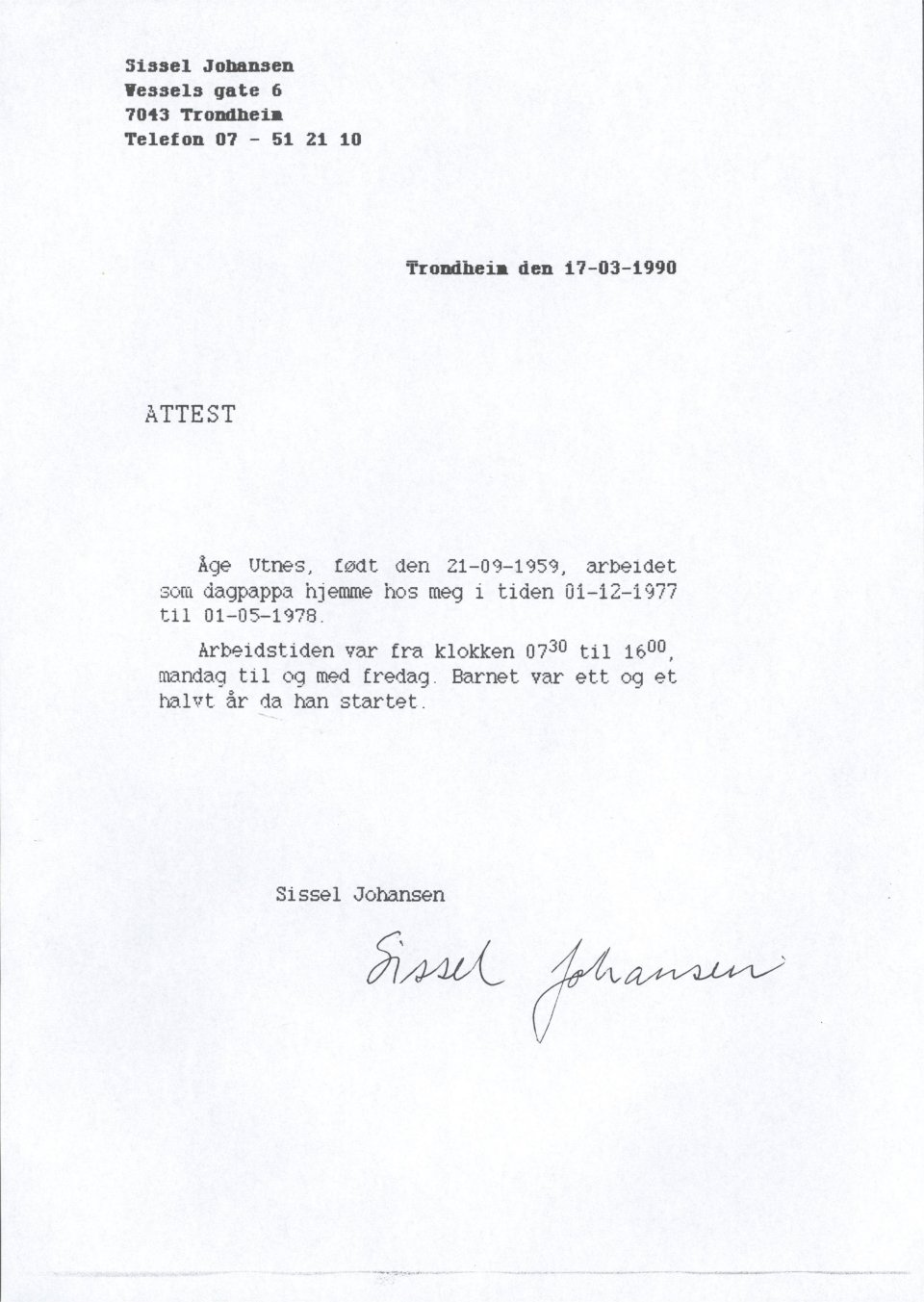 Attest for barnepass, 1977-78