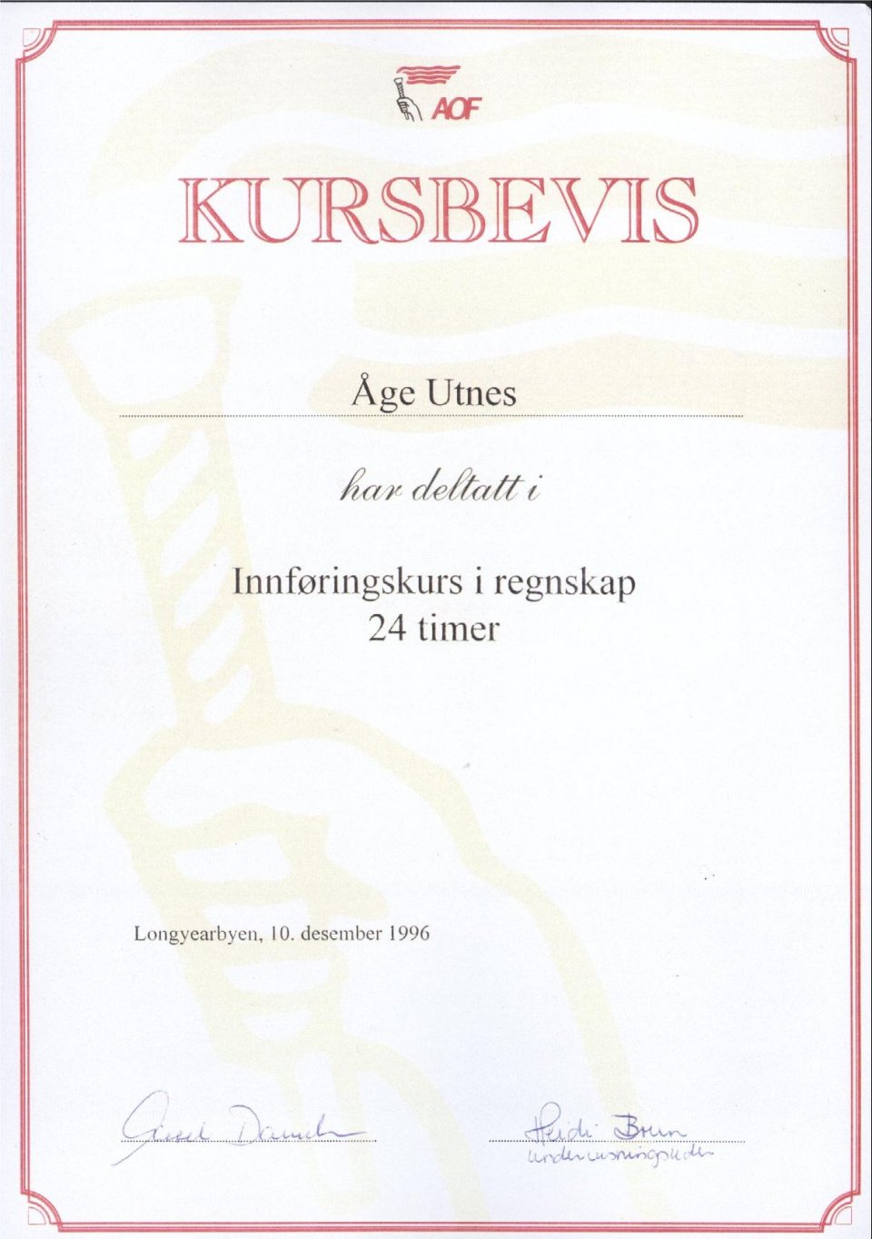 AOF-kurset innf&oslash;ring i regnskap, 1996