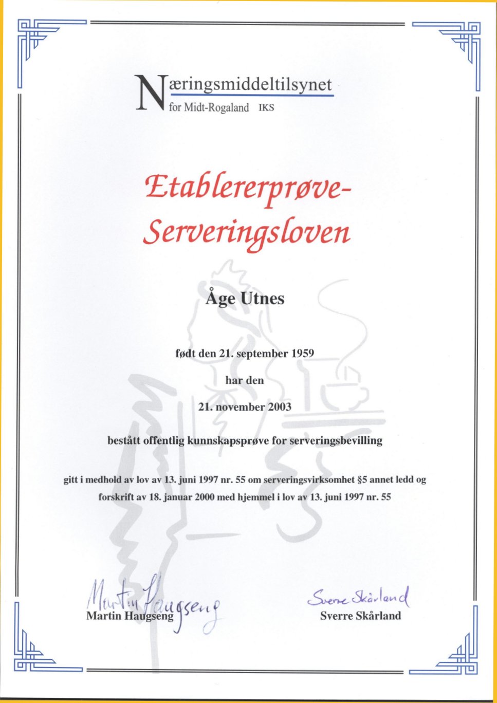 Best&aring;tt etablererpr&oslash;ve, serveringsloven, 2003