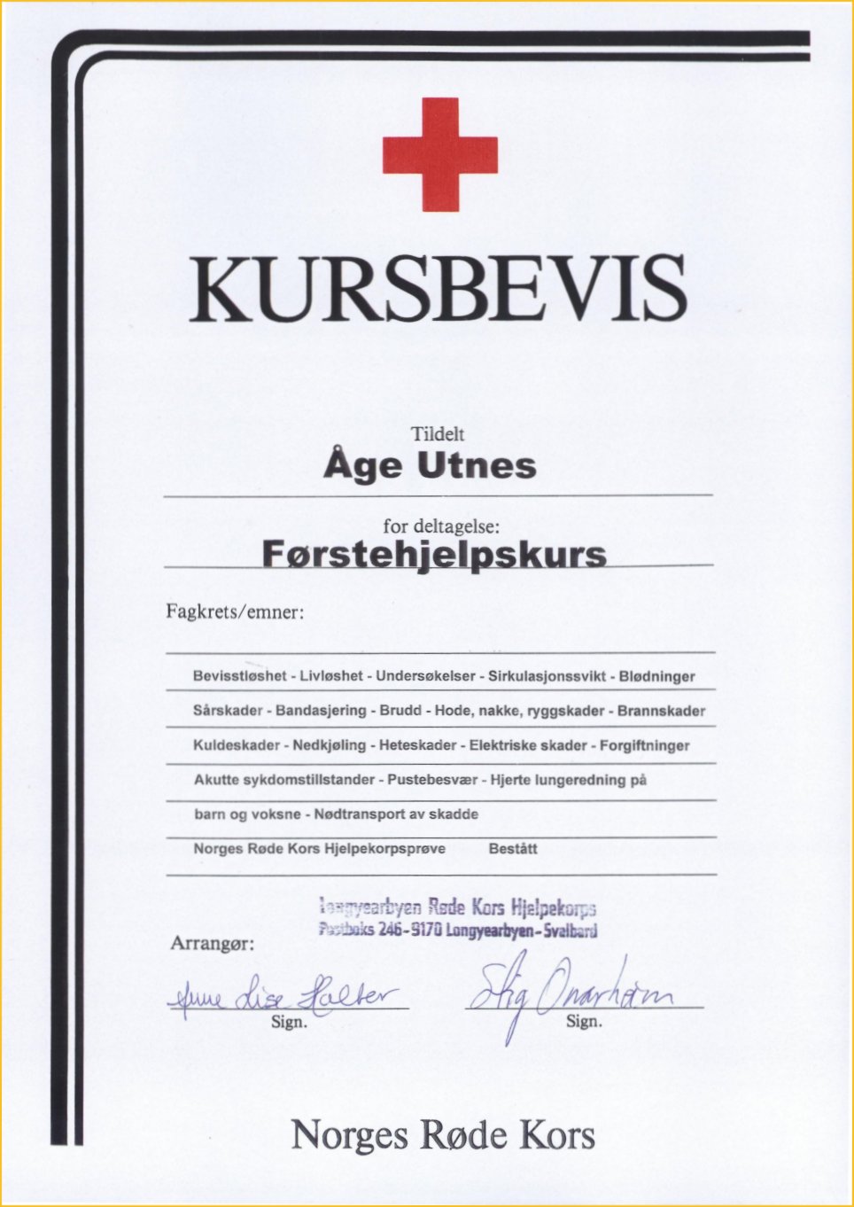 F&oslash;rstehjelpskurs, R&oslash;de Kors, 1997