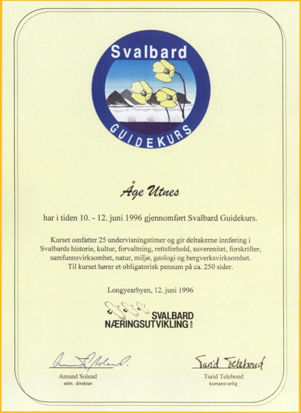 Kurs i guiding p&aring; Svalbard, 1996